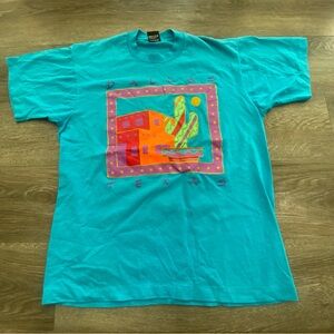 Vintage Dallas Texas L Teal Graphic T-Shirt Made in USA 90s